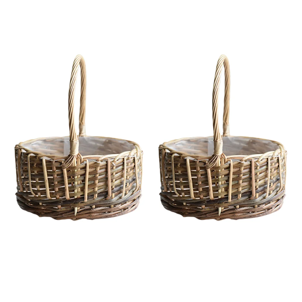 

2 Pcs Rattan Woven Baskets for Storage Decor Natural H made Flower Basket Bedroom Living Room Office