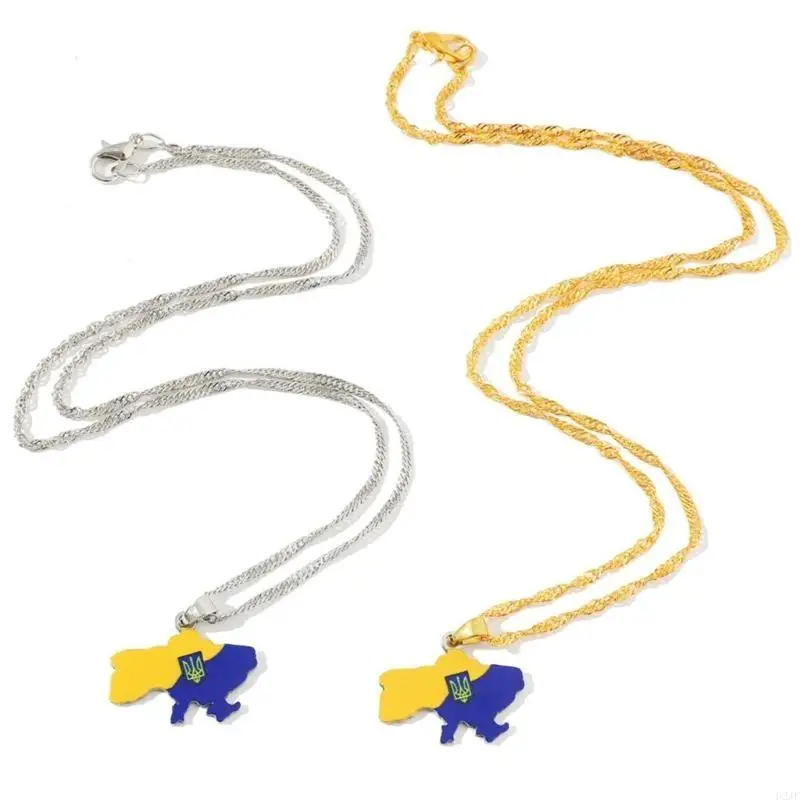 Ukraine Map Pendant Necklace Steel Heart Flag Ukrainian Party Jewelry