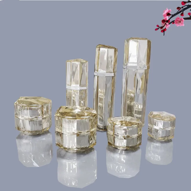 7pcs Champagne Gold/Gold Empty Spray Bottle Essence Lotion Pump Bottle Acrylic Cream Jar Cosmetic Container Bottle 10g 30g 50g