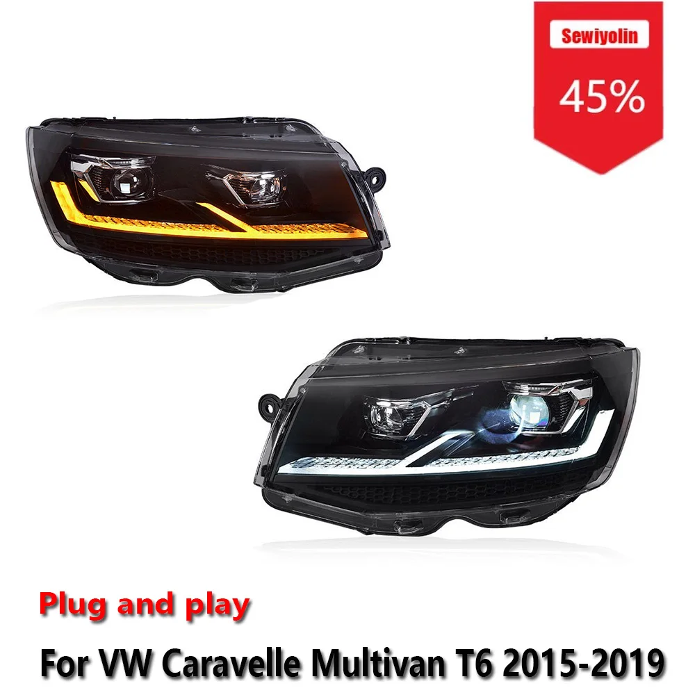 

Автомобильные светодиодные фары Sewiyolin в сборе для VW Caravelle Multivan T6 2015-2019, противотуманные фары DRL, стоп-сигналы поворота Plug and Play