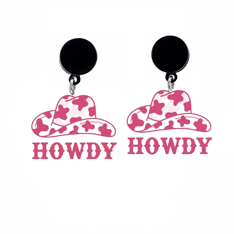 Pink Cowgirl Acrylic Drop Earrings Epoxy Cow Bride Hat Boot Cowboy Pendant Earring For Women Party Jewelry Western Wholesale