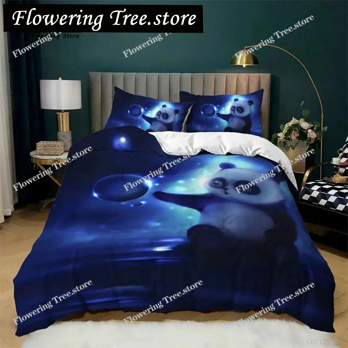 Kids Cute Panda Duvet Cover Cartoon Animals Cat Bedding Set Headset Musical Note Comforter Twin For Boys Girls Room Decor 025
