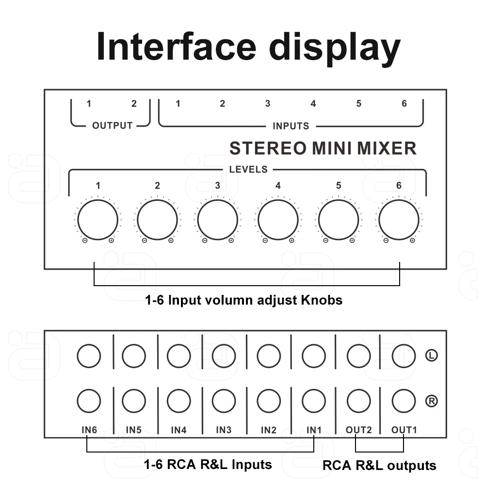 خلاط ستيريو صغير سلبي 6X2 L/R RCA التحكم في توسيع ستيريو متعدد الأجهزة 6 في 2 خارج توزيع الجلاد حجم قابل للتعديل