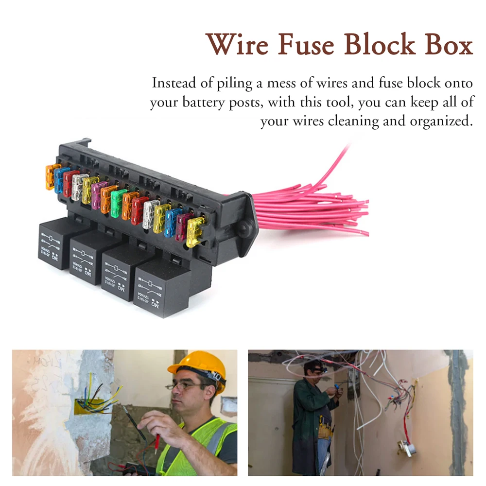 12 V Car Fuse Box 15-way Wire Fuse Block Box Multi-circuit Control Box Car Wire Fuse Holder with Relay Fuse Box