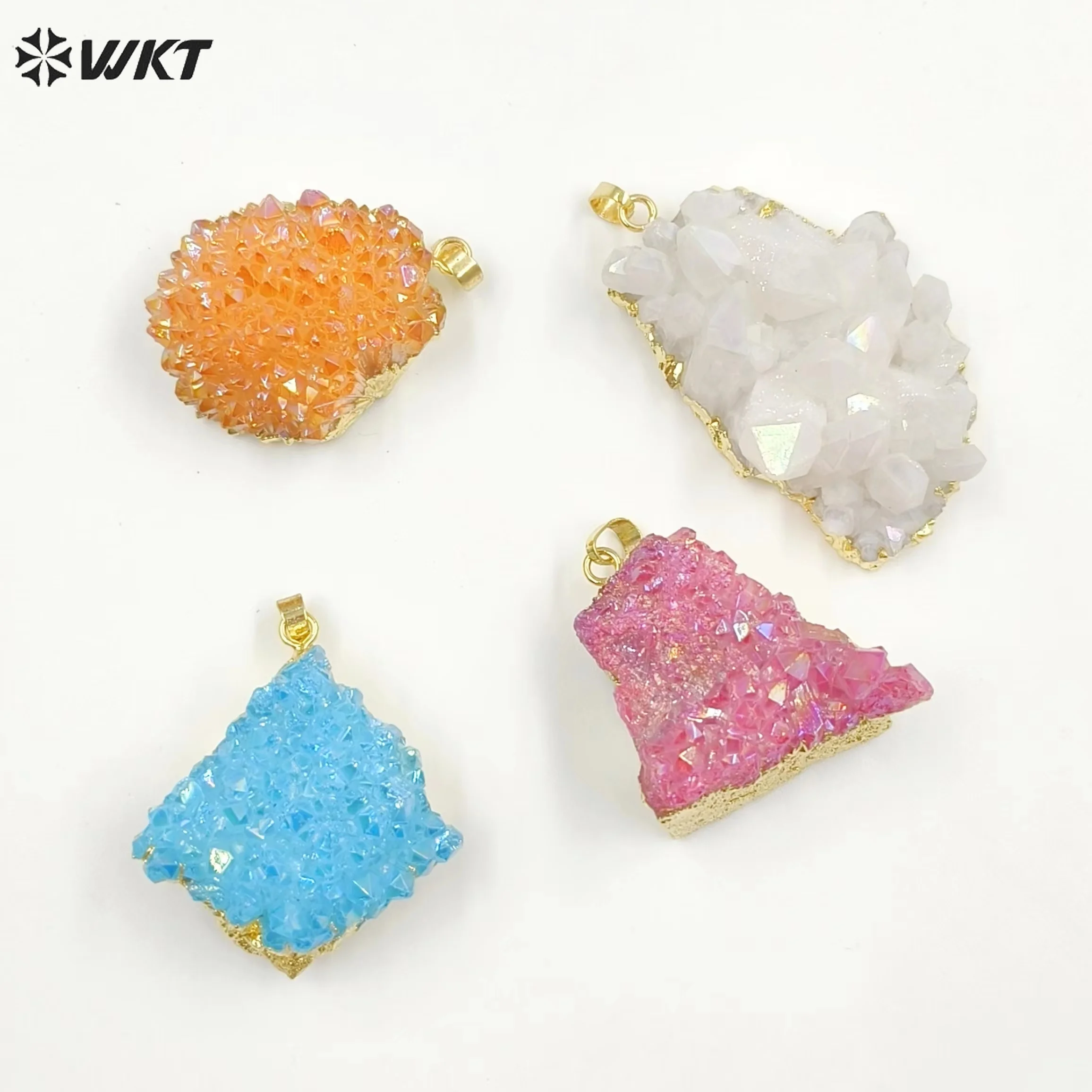 WT-P1917 Wholesale Colored Aura Cluster Quartz In Randomly Shape Delicate Pendant Can DIY For Necklace Or Stone Collection