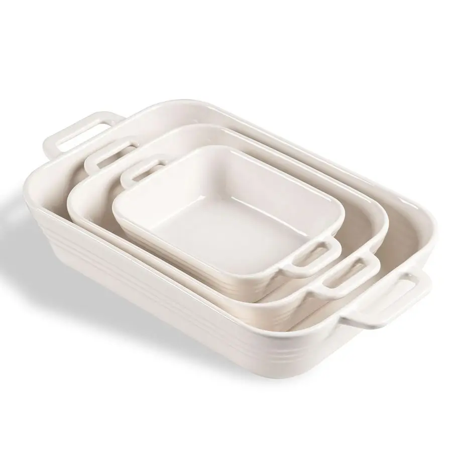 

Relief Casserole Dishes for Oven, Ceramic 9x13 Baking Pans Set for Cooking, Cake, Banquet and Daily Use, Rectangular Bakeware Se