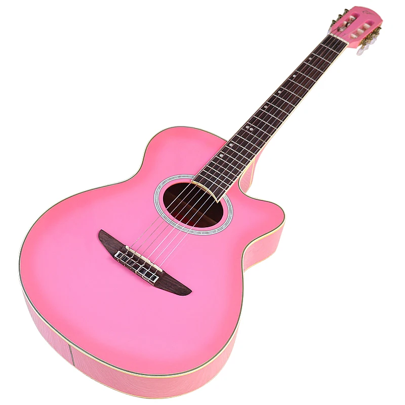 Pink Color 39 Inch Classical Guitar 6 String Cutaway Design High Glossy Guitarra Musical Instrument