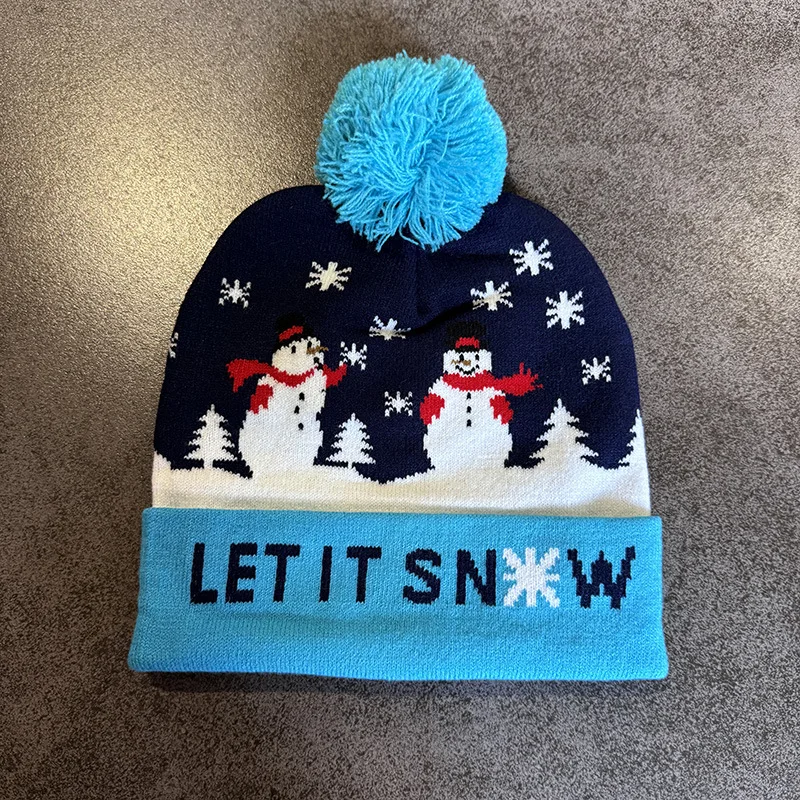 Cute Light Up Christmas Hat Flashing Led Snowman Winter Warm Color Knitted Cap Christmas Gift For New Year Xmas Party Decoration