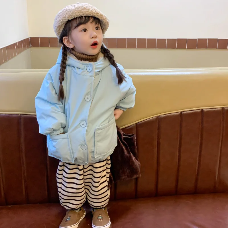 

Children's Cotton Jacket Korean Kids' Clothing Autumn Winter New Girls' Fleece Lined Thickened Warm Loose Casual Cotton Coat