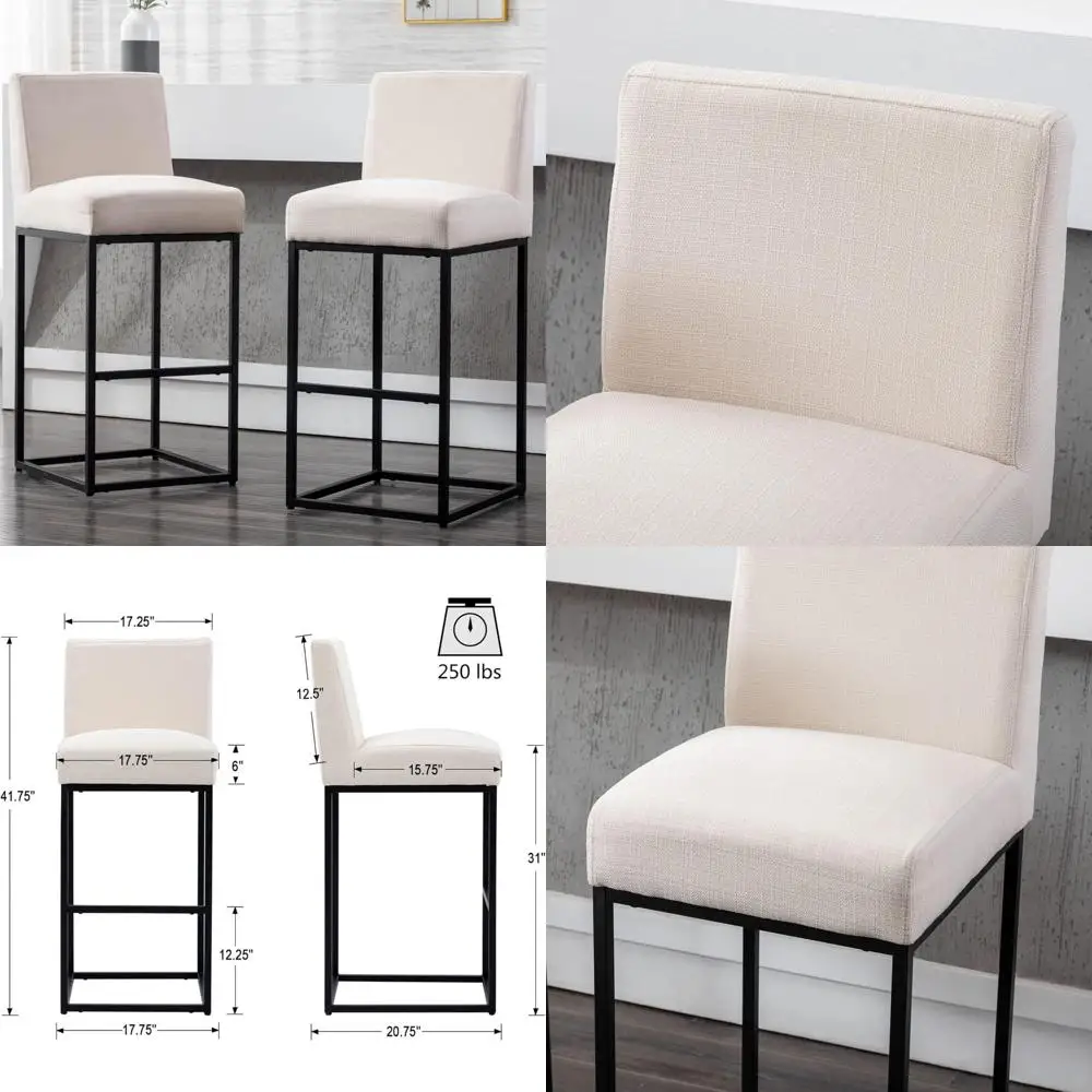 패딩 처리된 등받이가 있는 현대적인 덮개를 씌운 바 의자 31개, 검은색 금속 프레임의 높은 바 의자