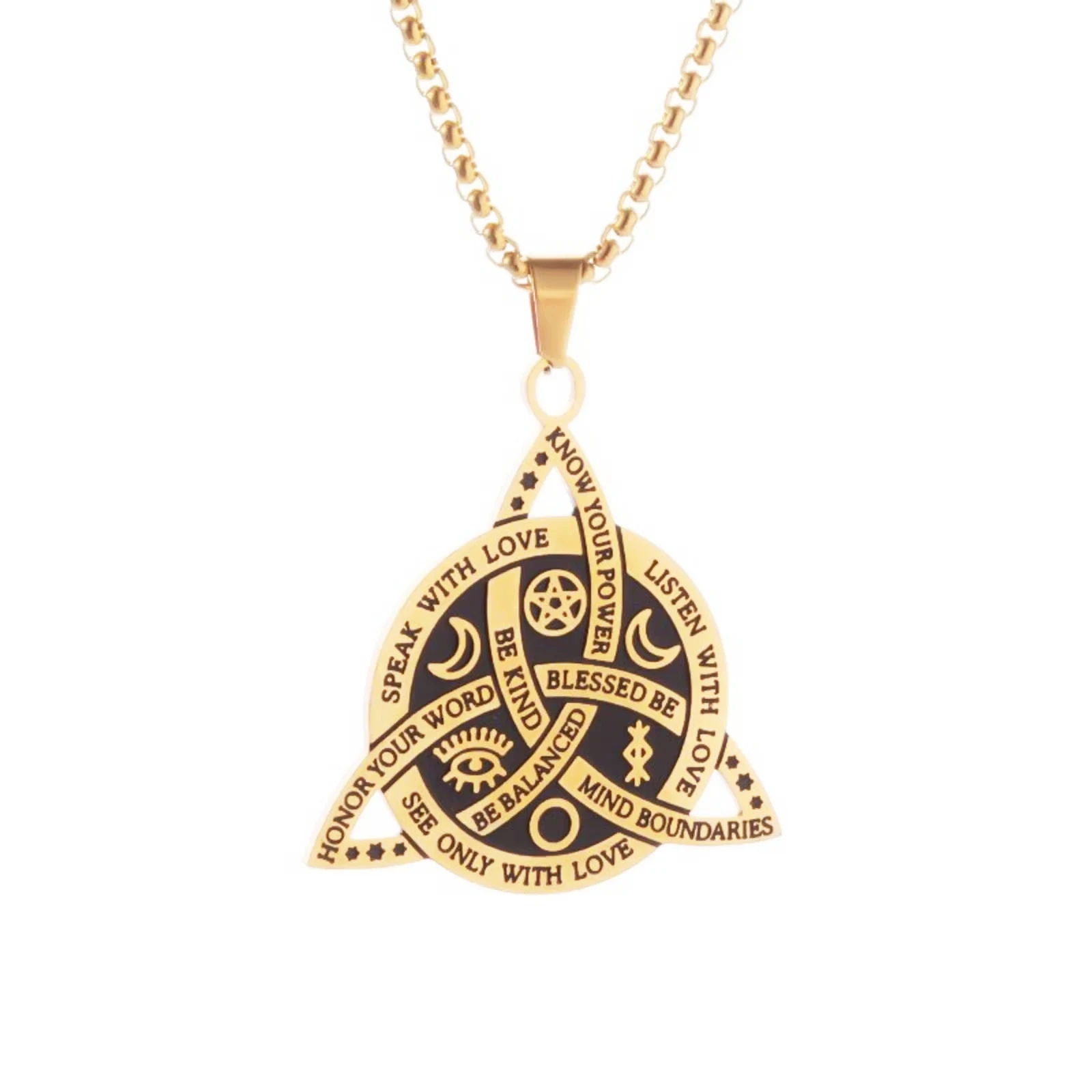Edelstahl Wicca Dreifachknoten Halskette Keltisches Triquetra Hexen-Anhänger Halskette für Frauen Männer Schutzschmuck Geschenk – Detail 3