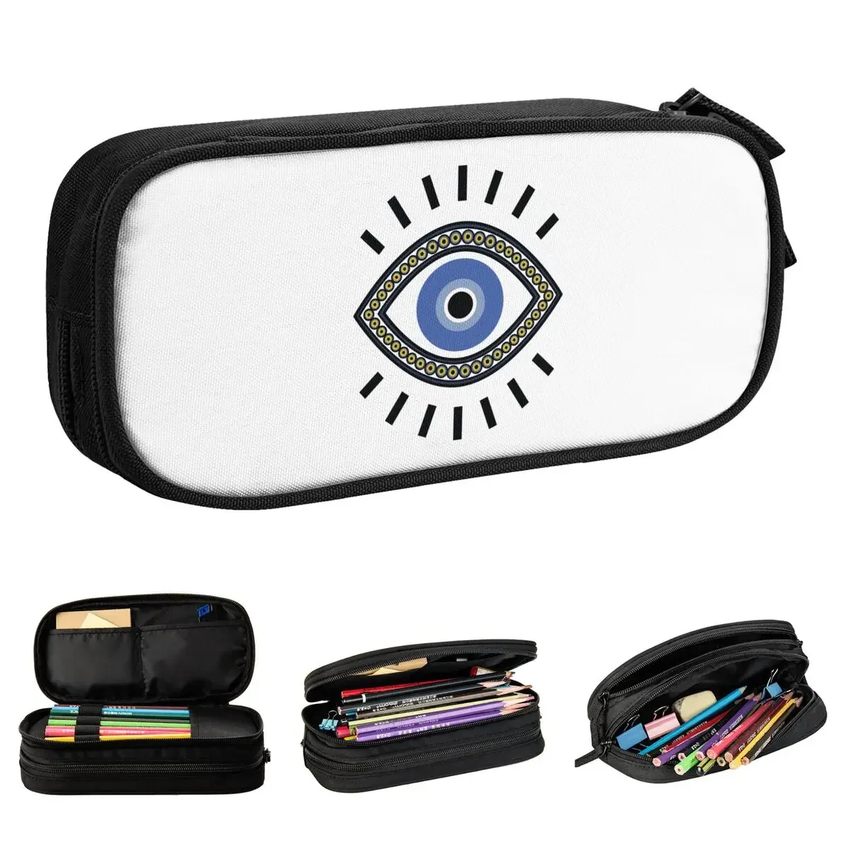 Evil Eye Protection Symbol Pencil Cases Pen Holder Bag Girls Boys Large Storage School Supplies Zipper Pencilcases