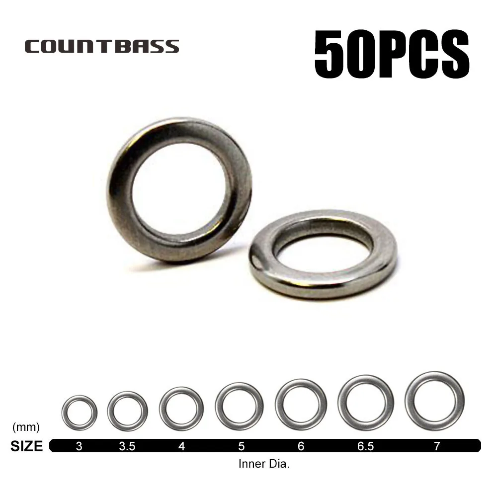 50pcs Countbass Heavy-duty Stainless Steel Solid Ring Fishing Lures Jigging Rings Fishing Accessory Terminal Tackle