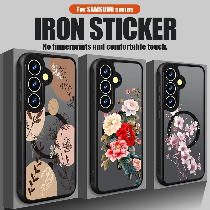 Magnetic Small Floral Pattern Phone Case For Samsung Galaxy S25 Edge S26 S24 S23 Ultra S25 FE S22 Plus For Magsafe Hard PC Cover