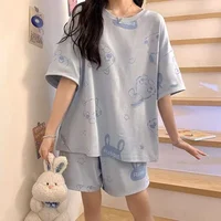 Ensemble de pyjama d'été pour femme, manches courtes et short, coupe ample et légère, idéal pour l'extérieur et la maison, pyjama camisole mignon et doux 5