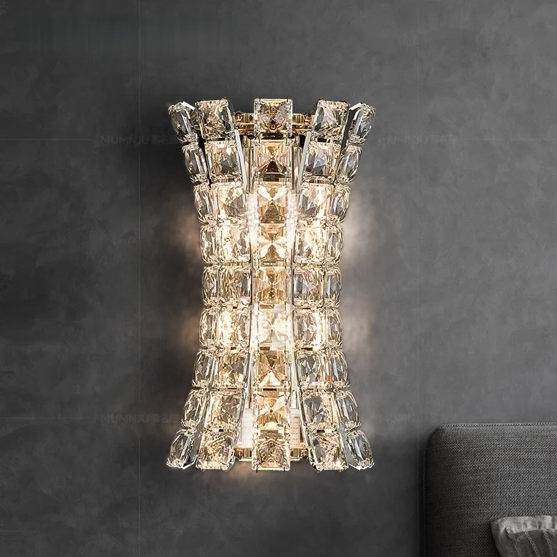 

Modern K9 Crystal Wall Lamp Luxury Gold LED Sconce for Bedroom Bedside Villa Living Room Study Decor Background Wall Lights