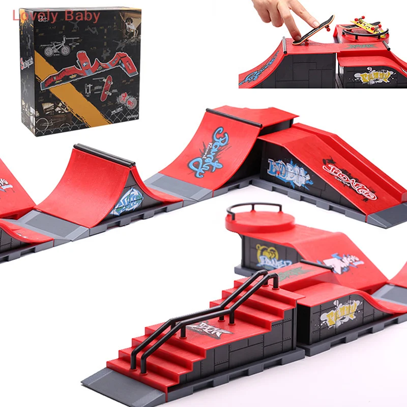 1 Set Mini Kit di skateboard con punta delle dita Bambini Giocattoli sportivi con le dita Gioco di skateboard con le dita Sito del parco Rampa per gradini Puntelli di scena Regalo