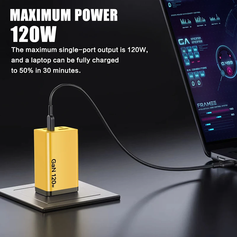Lenovo 120W Ladegerät mit 2 USB- und 2 Typ-C-Anschlüssen, Multi-Port-Ladegerät, 5V2A Wandladegerät, EU- und UK-Standard-Ladegerät – Detail 7