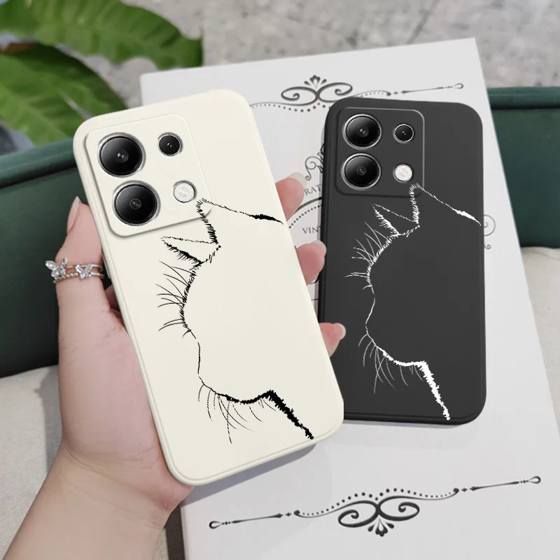 Cute Pretty Cat Phone Case For Xiaomi Redmi Note 14 13 12 12S 11 11S 10 10S 9 9S Pro Plus 4G 5G Liquid Silicone Cover