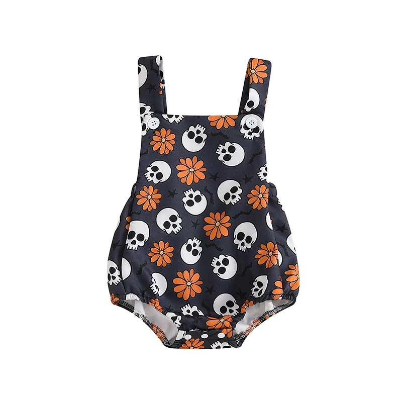 

Newborn Baby Halloween Clothes Girl Infant Overalls Pumpkin Ghost Bat Print Bodysuit Romper Outfit