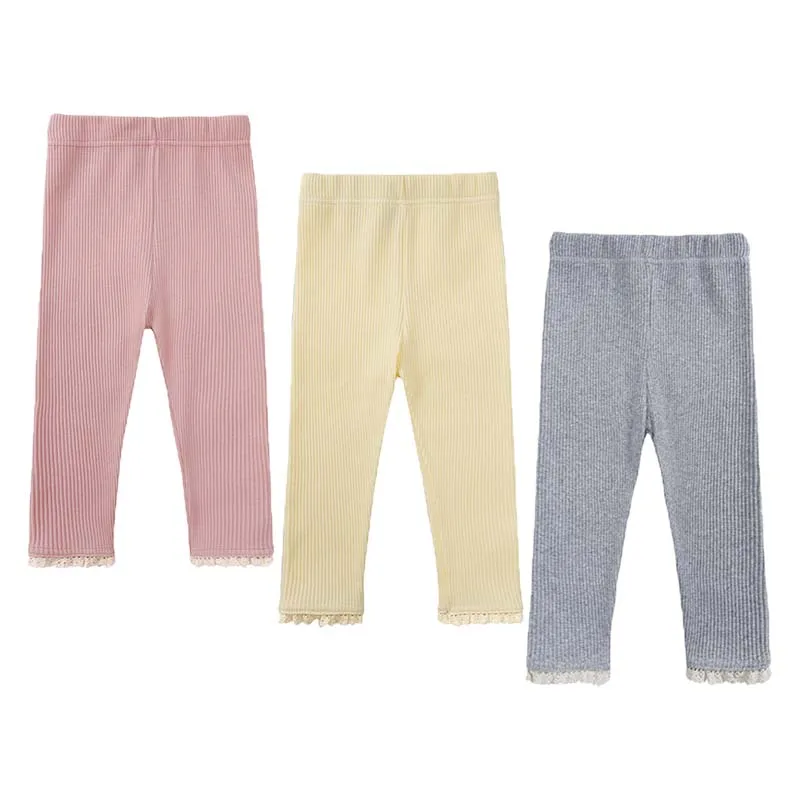 

Kids Pants Boy Girl Legging 1-8 Years Spring and Autumn Elastic Waist Pit Stripe Lace Trousers Children's Clothing