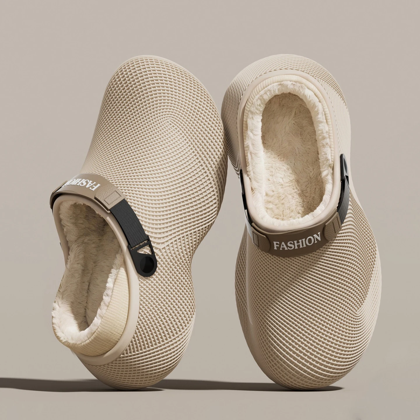 Winterfleece-gefütterte EVA-Clogs für Damen und Herren, 3 cm dicke Sohle, wasserabweisend, für drinnen und draußen, zum Hineinschlüpfen. – Detail 7