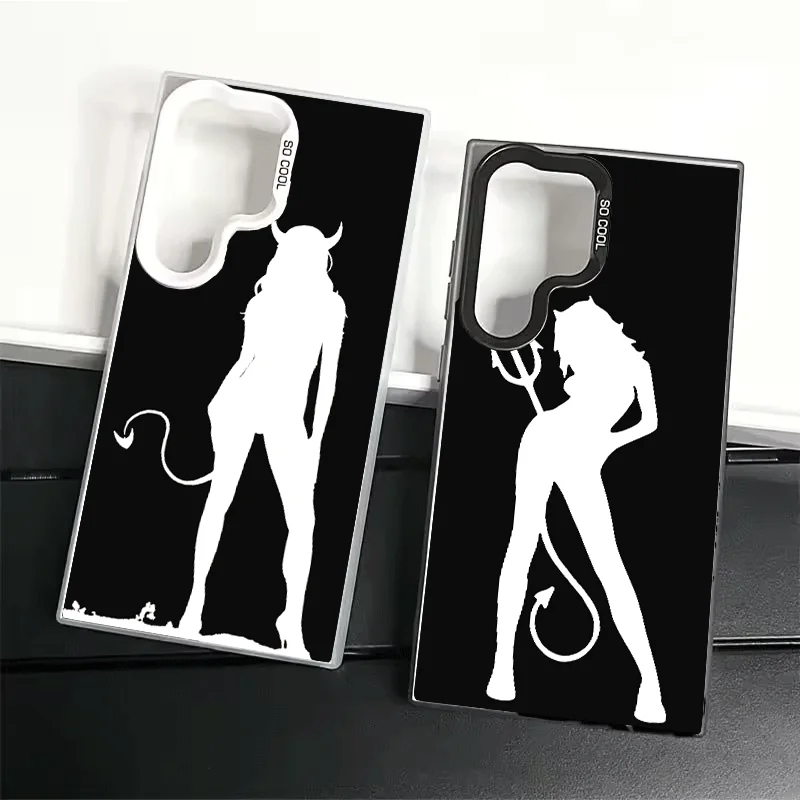 Devil Girl Silhouette Cool Soft Phone Case for Samsung Galaxy S24 S25 FE S26 Edge S23 Ultra S22 Plus S21 + Shockproof Cover Back