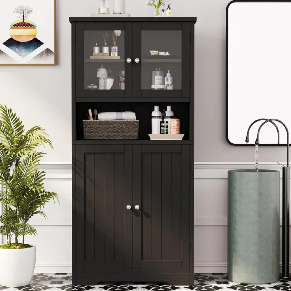 Irontar Bathroom Cabinet, Bathroom Floor Cabinet with Open Shelf, Large Display Cabinet with Doors, Kitchen Cupboard, Storage