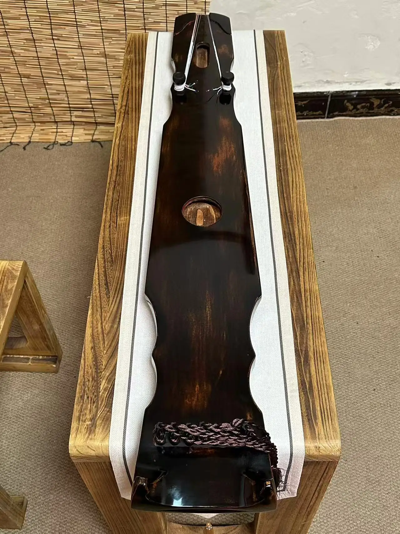 Xuanhe Style Guqin, Aged China Fir with Raw Half Lacquer, Steel Nylon Strings Traditional Chinese String Instrument