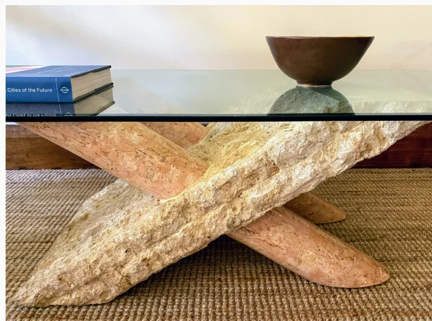 

A57 Natural travertine coffee table Modern simple tempered glass square tea table Nordic light luxury marble coffee table