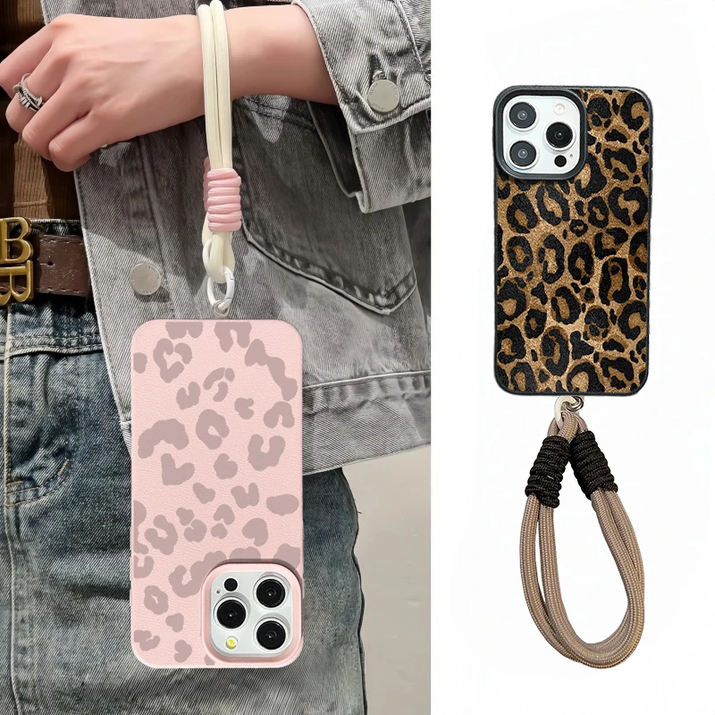 Case For Samsung Galaxy S24 Ultra S23 S21 S20 FE S22 Plus Note 20 Ultra A05 A05S A04 A04E Flower Leopard Print Lanyard Cover