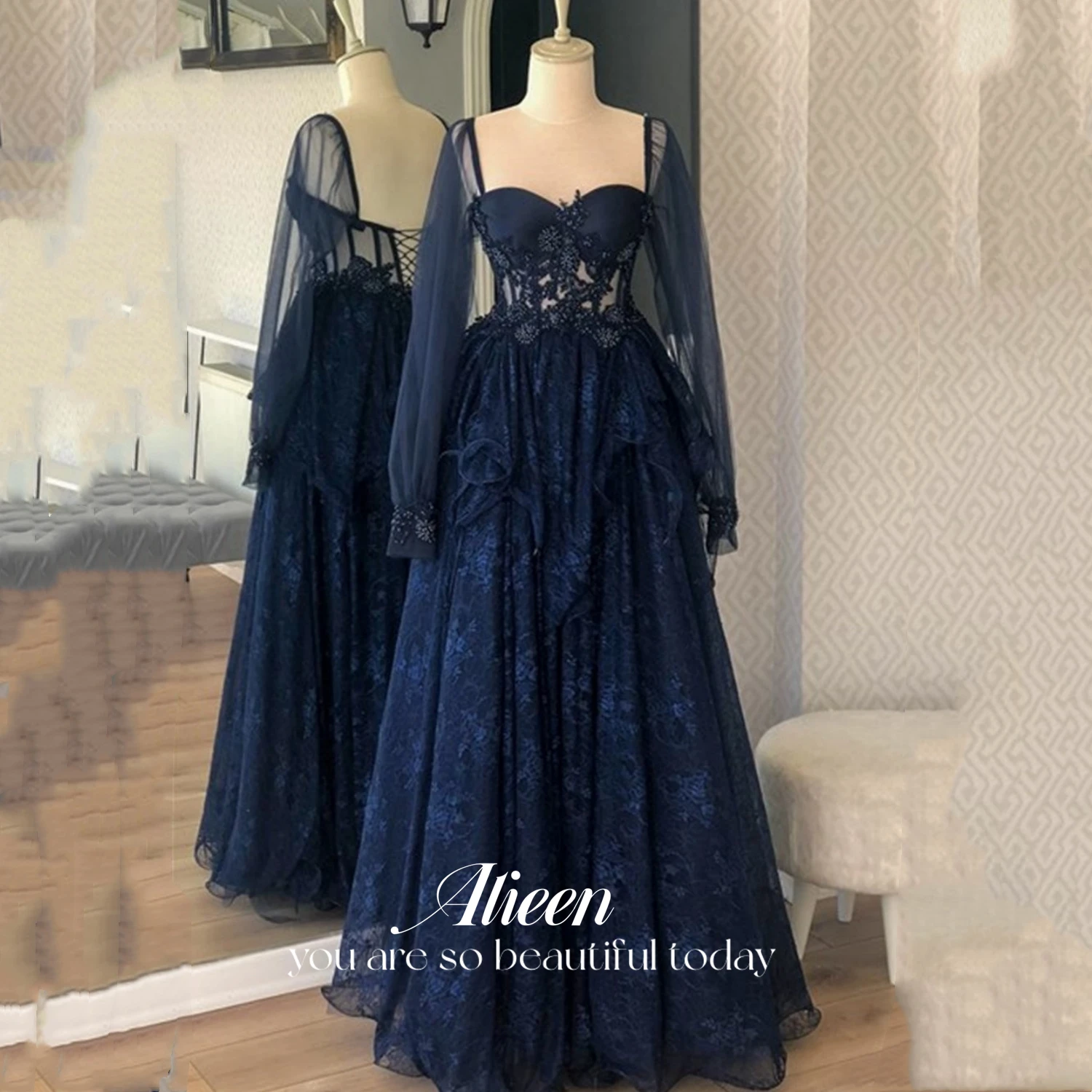 

Aileen Lace Dresses Gala Princess Dress Sweetheart Women's Evening Dress Party Evening Elegant Luxury Celebrity Navy Blue 2024