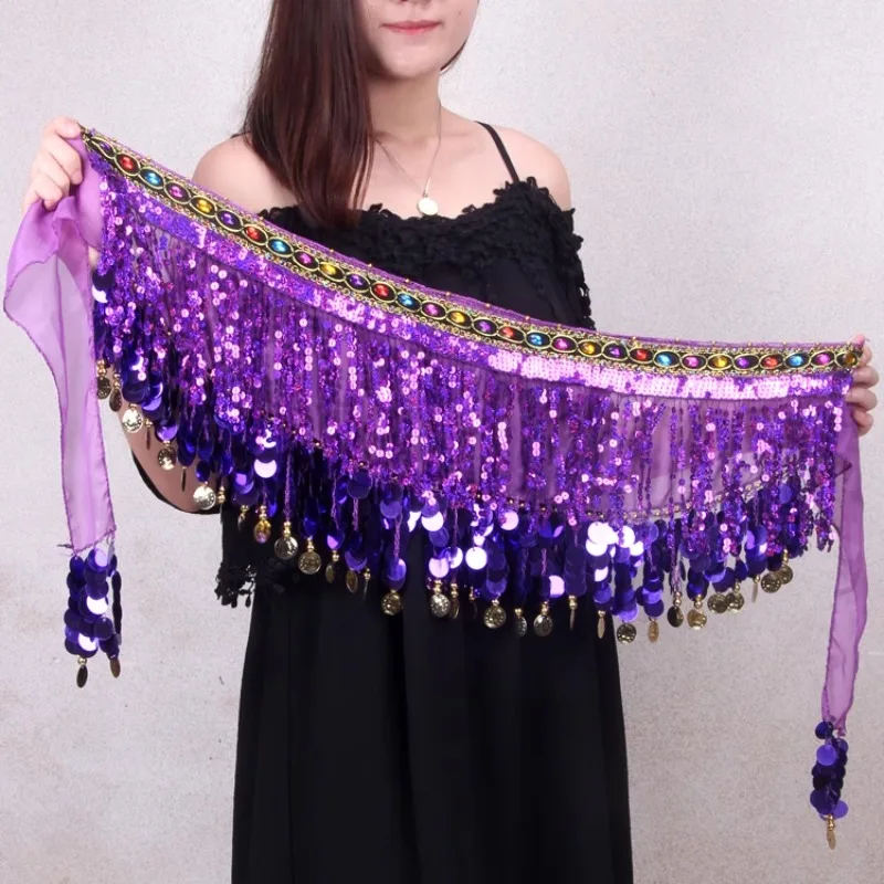 Customized Belly Dance Belt Tassel Hip Scarf Indian Performance Water Diamond Waist Scarf Chain Seal Dance Butt Curtain
