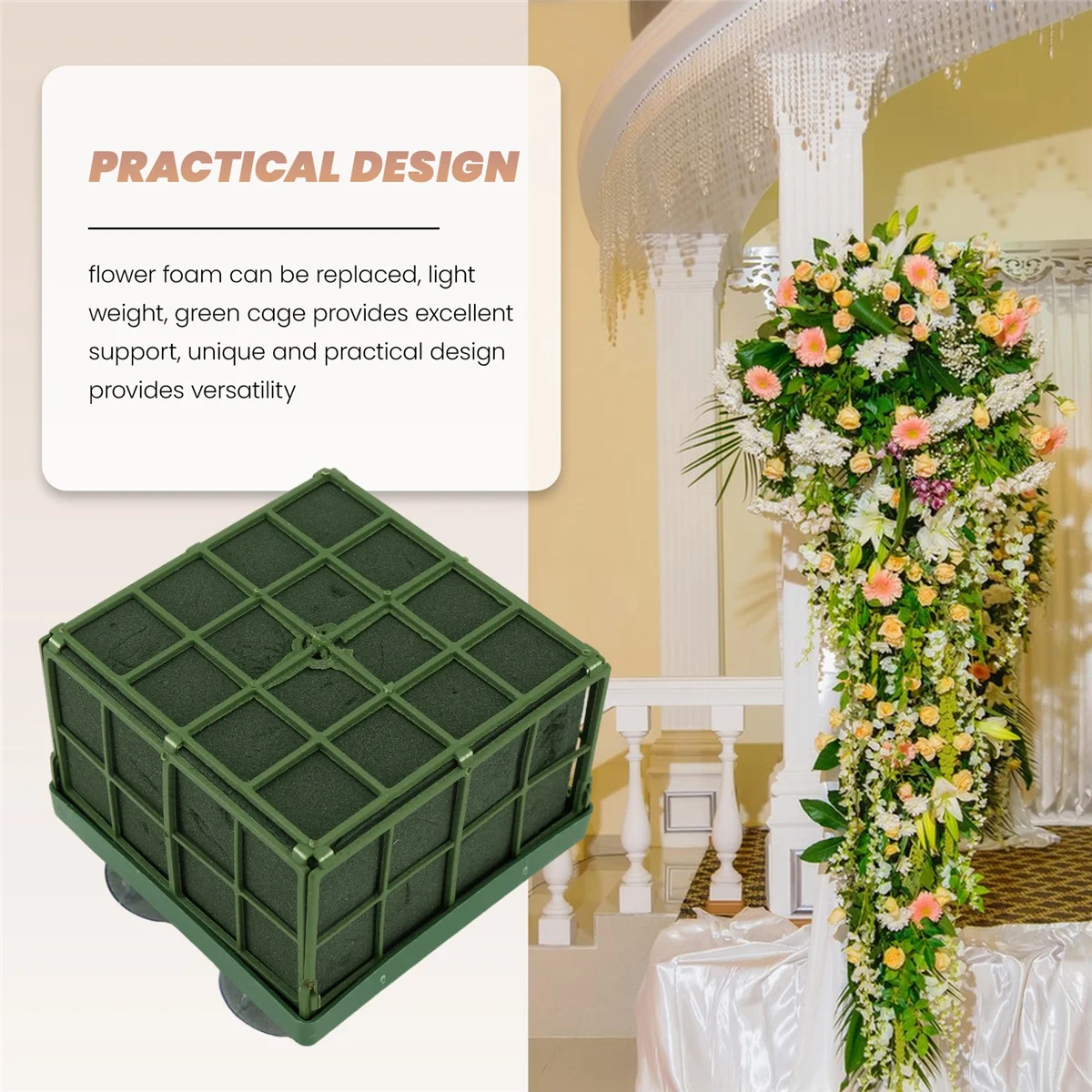 

MALL 2 Pcs Square Flower Foam Cage Flower Stand with Floral Foam&Suction Cup,for Wedding Table Centerpiece Floral Arrangement