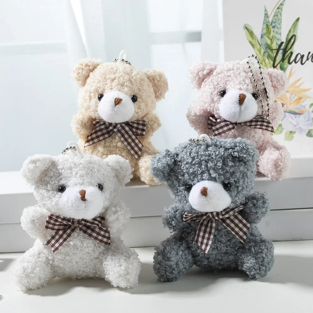 Stuffed Animals Plush Pillows Cute Cartoon Mini Bow Tie Little Bear Short Plush Toy Bag Car Keychain Pendant Doll Lightweight