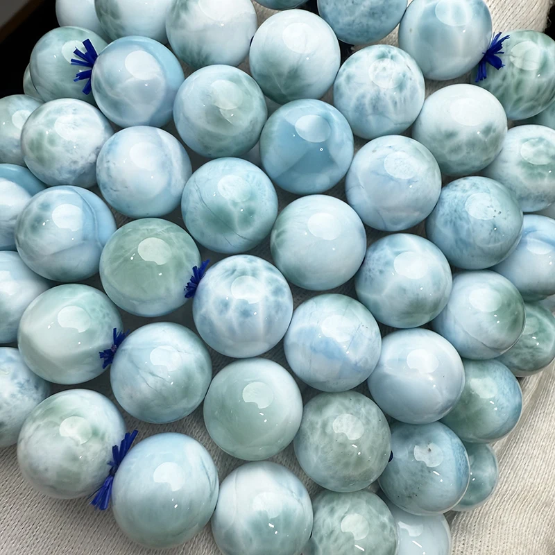 100% Natürliches 5A Dominica Larimar Rundperlen-Armband, Mut und Stärke, Stressabbau, Meihan Feinschmuck ﻿ Geschenk – Detail 5