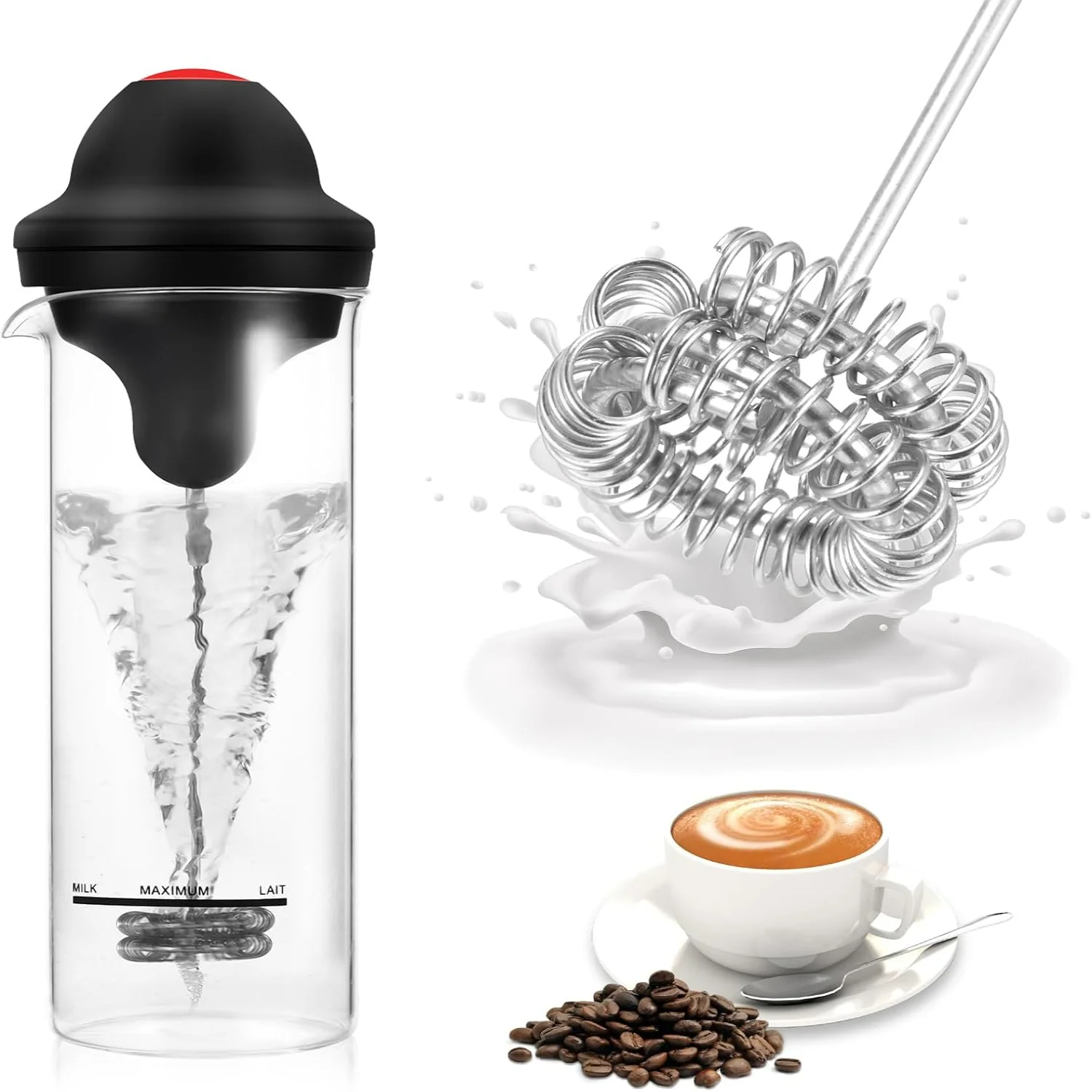 Milk Frother with Stand & Battery Operated - Coffee Frother for Cappuccino Latte Hot Chocolate - Portable Drink Mixer Whisk Mini