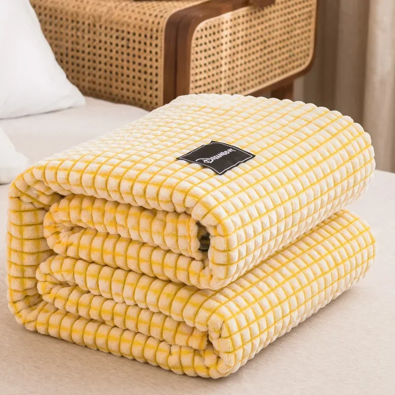 Velvet Thin Blanket Household Sofa Cover Bed Sheet Super Soft Striped Warm Knitted Throw Blankets for Travel Office Aircraft