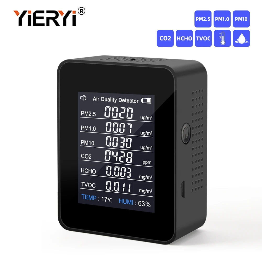 

Yieryi 8 In 1 Air Quality Detector PM2.5 PM1.0 PM10 CO2 HCHO TVOC Temperature Humidity Monitor Tester Carbon Dioxide for Home