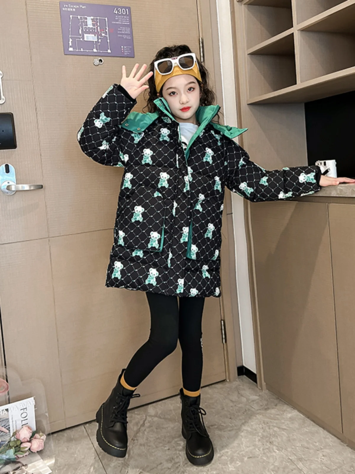 winter warm 4-13 teen girls down cotton jacket kids cartoon Bear outerwear roupa infantil menina inverno child thickening coat