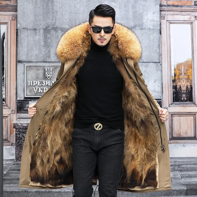 

FURTJY Men Waterproof Parka Real Fur Coat Winter Jacket Natural Fox Rabbit Fur Liner Thick Warm Outerwear Streetwear