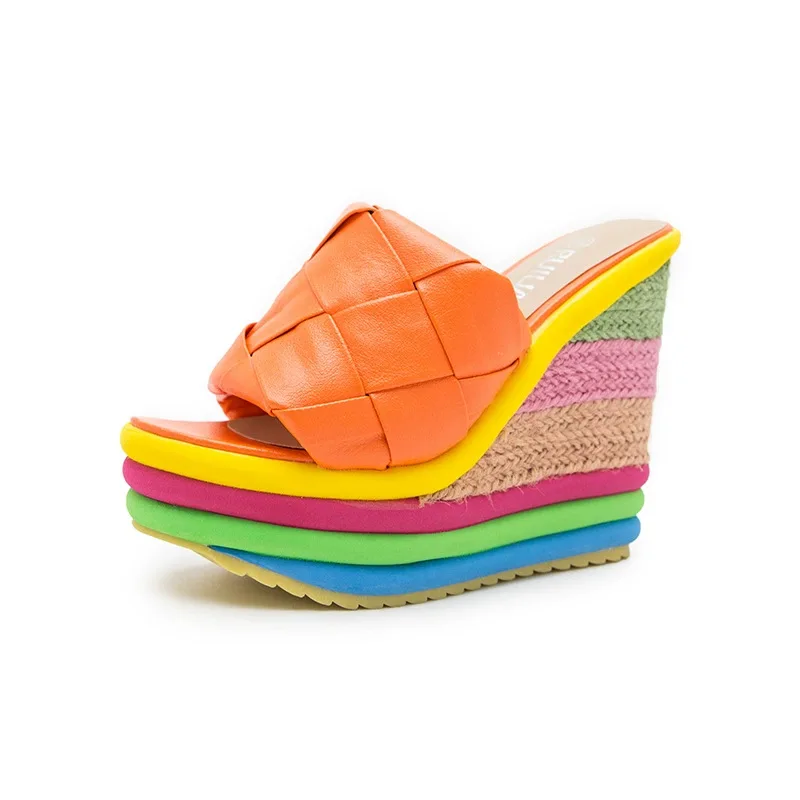 Platform Shoes 2024 Summer Fashion Sexy Bohemian Casual Rainbow Peep Toe Sandals for Women Wedges Sandalias High Heel Shoes