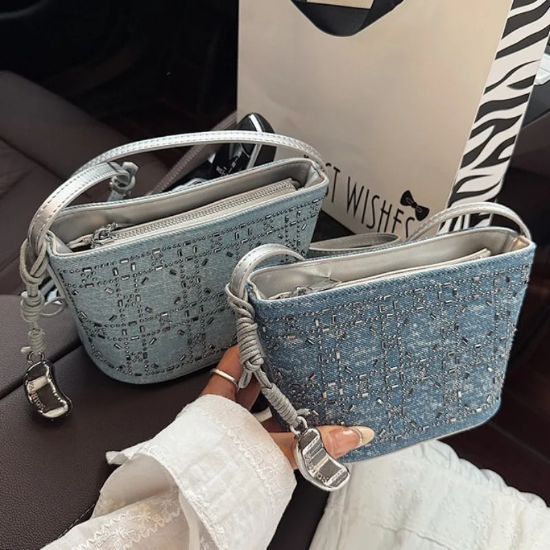 

Summer trendy denim mini bag for women 2025 new versatile fashionable textured small square bag