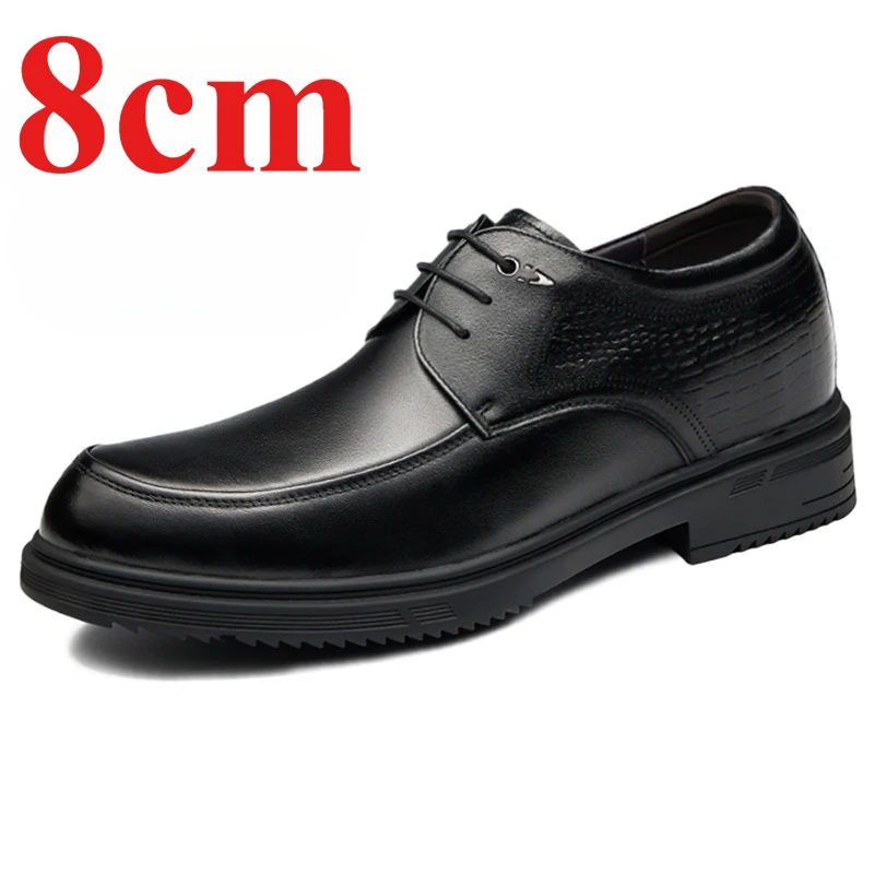 Height-increasing 10cm Men's Dress Shoes Genuine Leather Breathable Breathable Wedding Derby Shoes Thick Platform Elevated Shoes