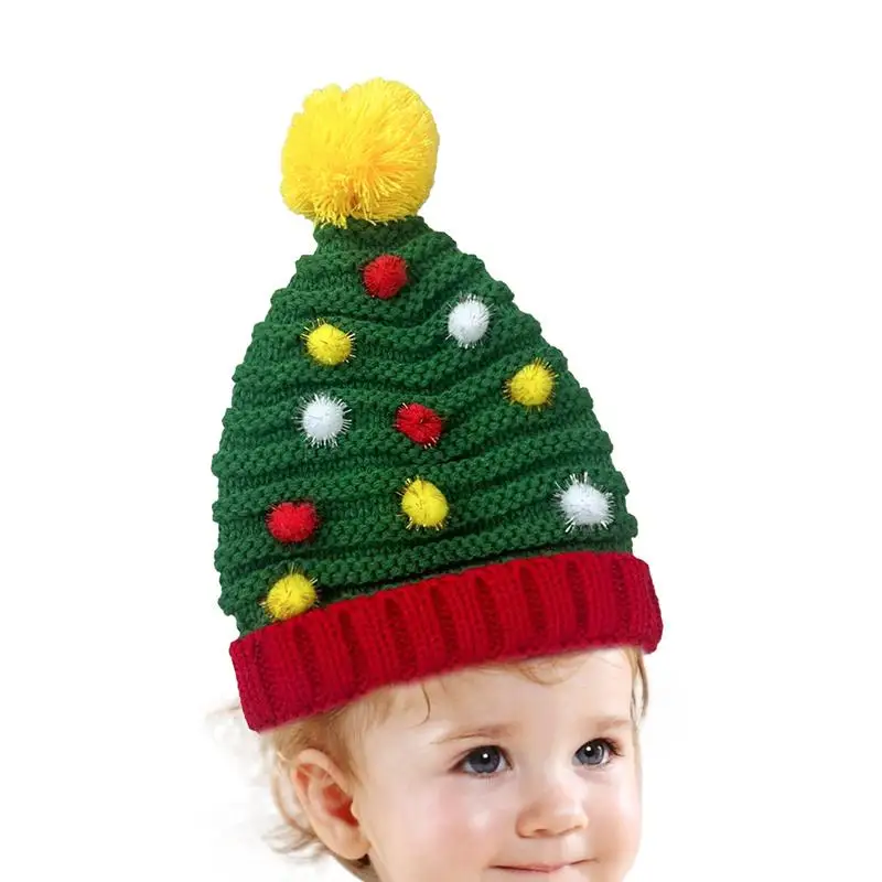 

Crochet Christmas Tree Hat Comfortable Knitted Hat Warm Christmas Tree Knitted Crochet Beanie With Plush Ball Holiday Costume