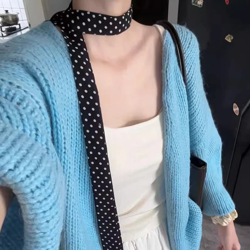 Black Polka Dot Long Scarf for Women 2026 New Collection Neck High-end Feeling Headband Scarf Belt Matching