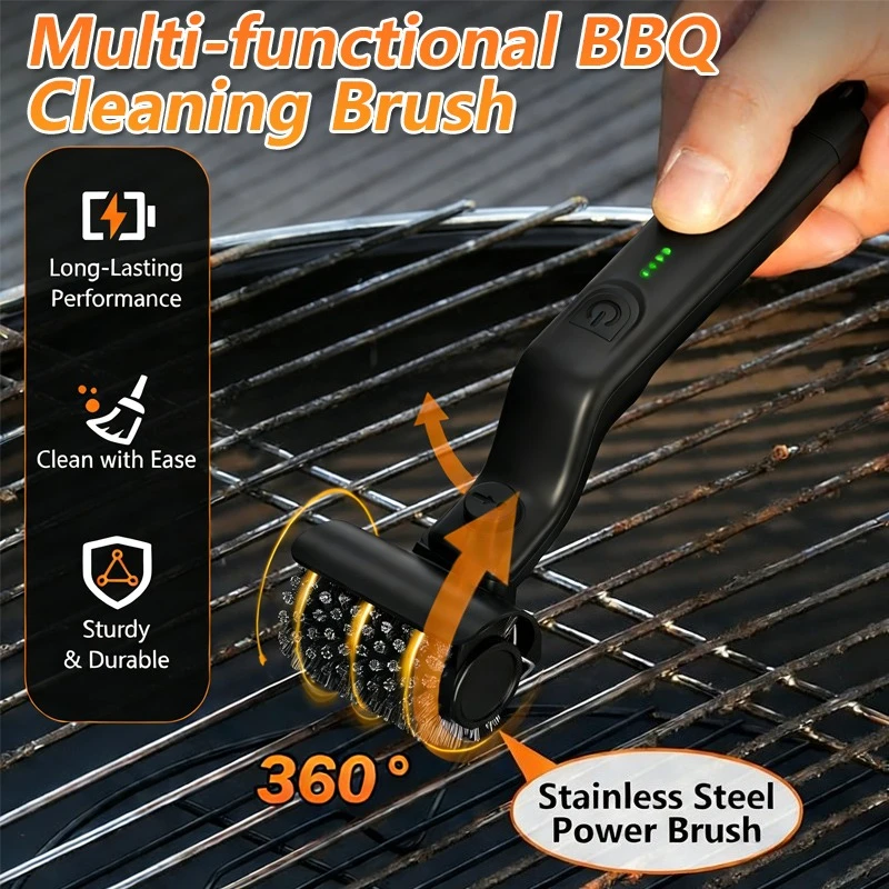 Electric Grill Cleaner Brush Cordless Rotary BBQ Cleaning Brush 360° Rotating 3-Speed Adjustable 2600mAh Tool for Outdoor BBQ