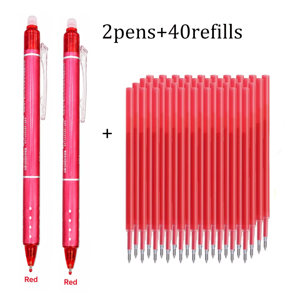 Set met intrekbare, uitwisbare gelpennen, 0,5 mm, met grote capaciteit en 40 navulpatronen, afwasbare handgreep, geschikt voor school, kantoor en als schrijfgerei.