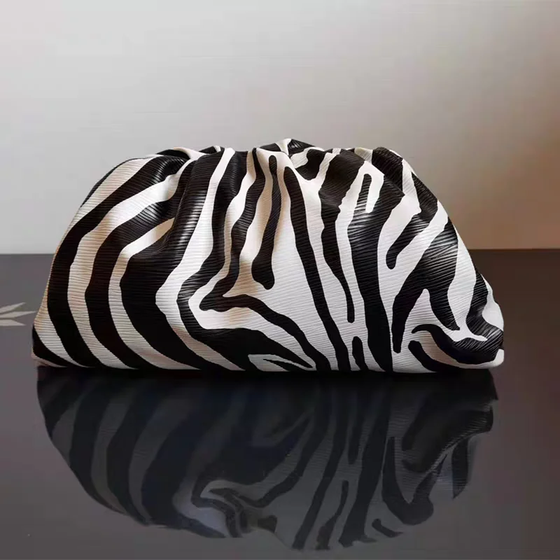 Luxury Zebra Print Women's Clutch Bag Trendy Soft Pu Pleated Design Cloud Handbag Elegant Shoulder Bag Dumpling Bag