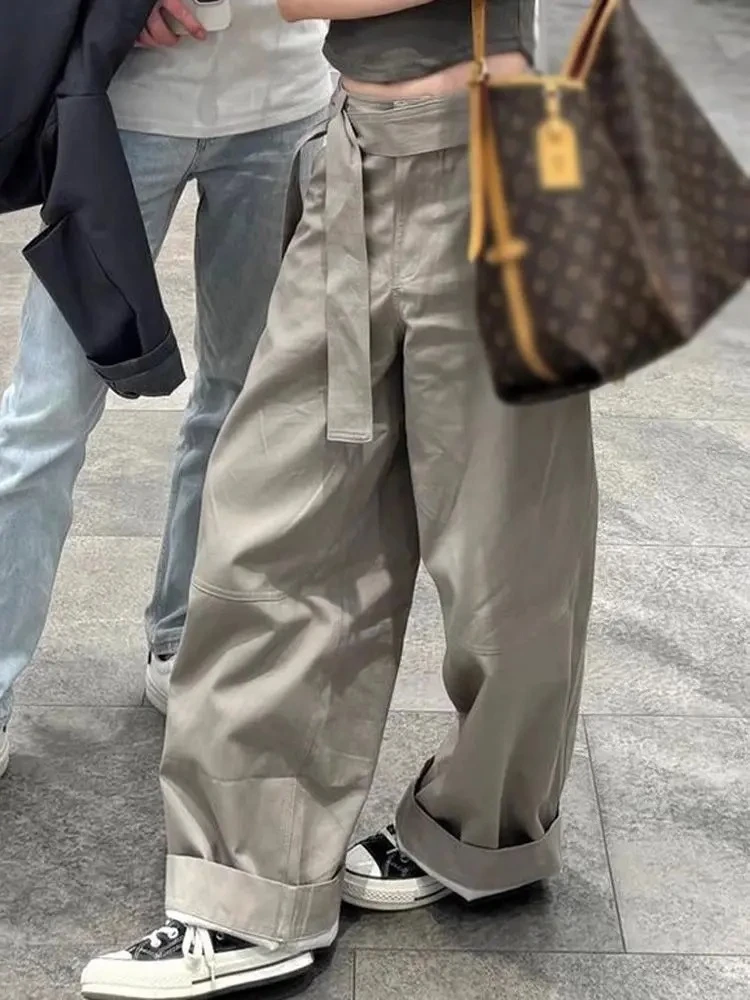 HOUZHOU Vintage Women Baggy Pants Harajuku Y2k Hip Hop Style Oversized Trousers Grunge High Waist Wide Leg Pants Streetwear